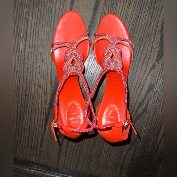 SOLD! Rene Caovilla Red Crystal-embellished Leather Sandals - Size 41 - Picture 9 of 16